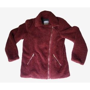 Bagatelle Collection Faux Fur Jacket Womens S Burgundy/Plum Zip Pocket Soft